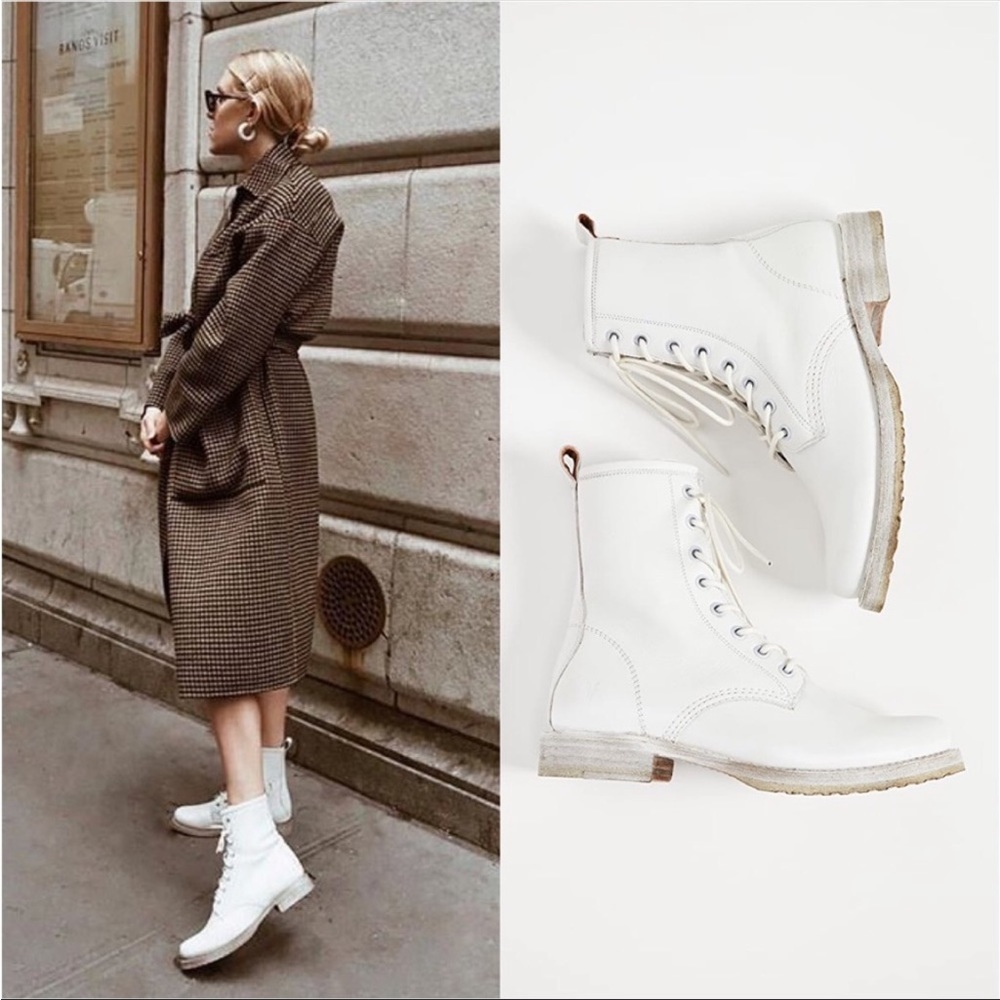 White Frye Combat Boots